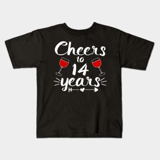 Cheers to 14 years Anniversary Gifts For Couple, Women and Men Kids T-Shirt